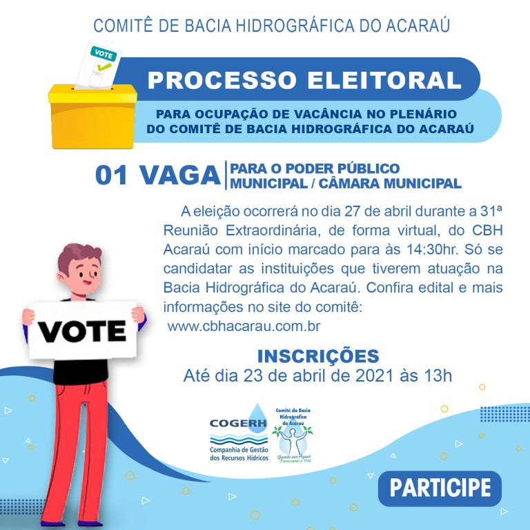 CBH Acaraú abre edital para preenchimento de vaga no plenário destinada ao poder público legislativo municipal
