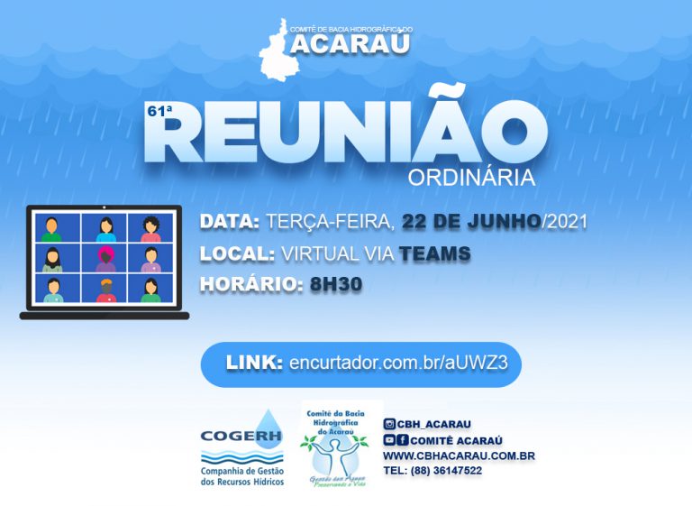 Comitê do Acaraú realizará sua 61ª reunião ordinária no dia 22 de junho