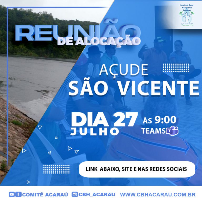 Reunião de alocação do açude São Vicente ocorre no dia 27 de julho